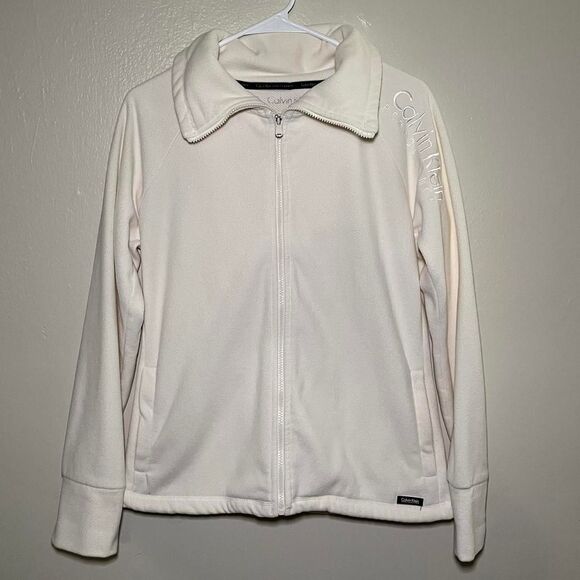 Calvin Klein White Fleece Zip Up Jacket - Picture 1 of 5